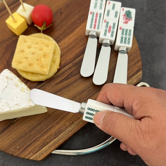 Mahjong Decor 4-Piece Hand Painted Resin Handle with Steel Blade, Bamboo Charm - Picture 5 of 6